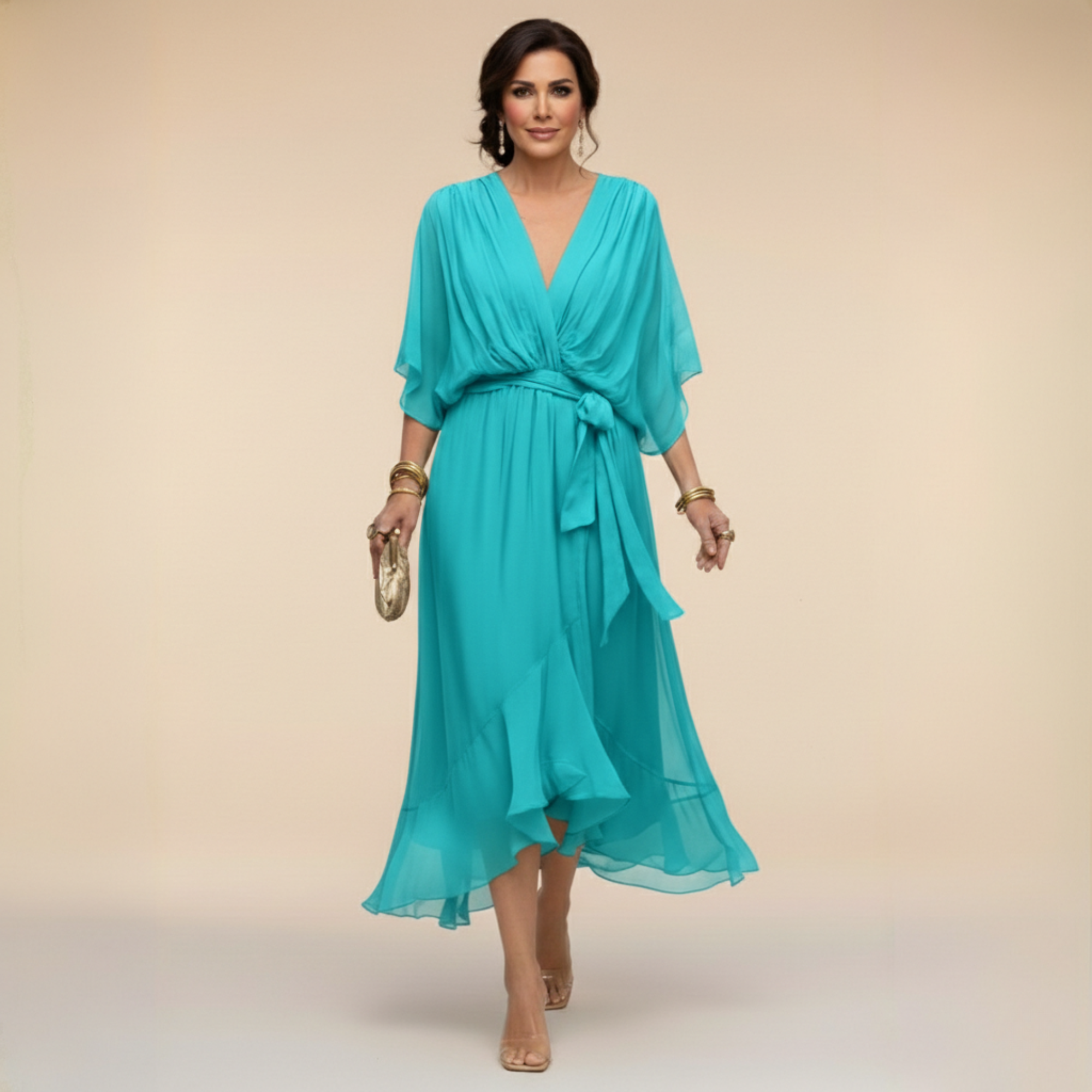 Monica - Vestido em chiffon de Mulher com decote em V