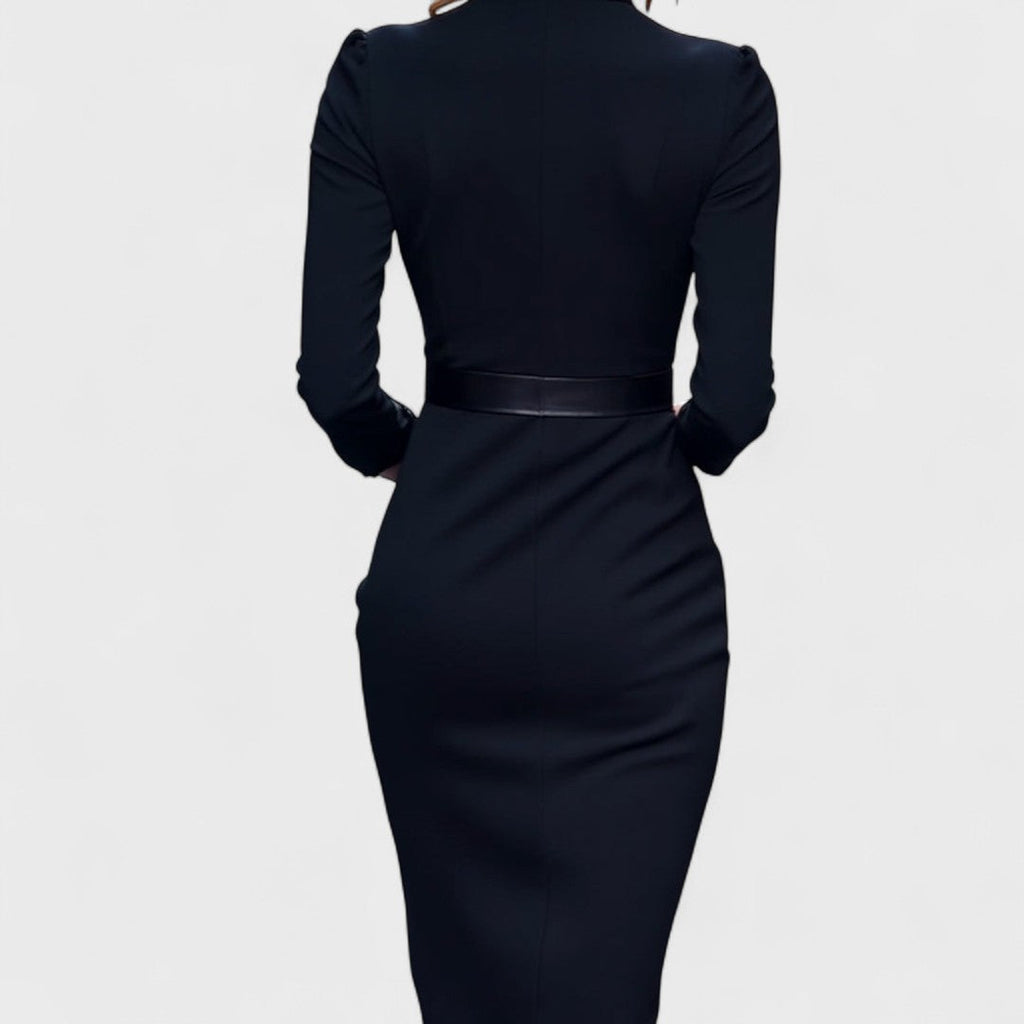 Mandarin - Vestido Preto Refinado com Cinto e Gola