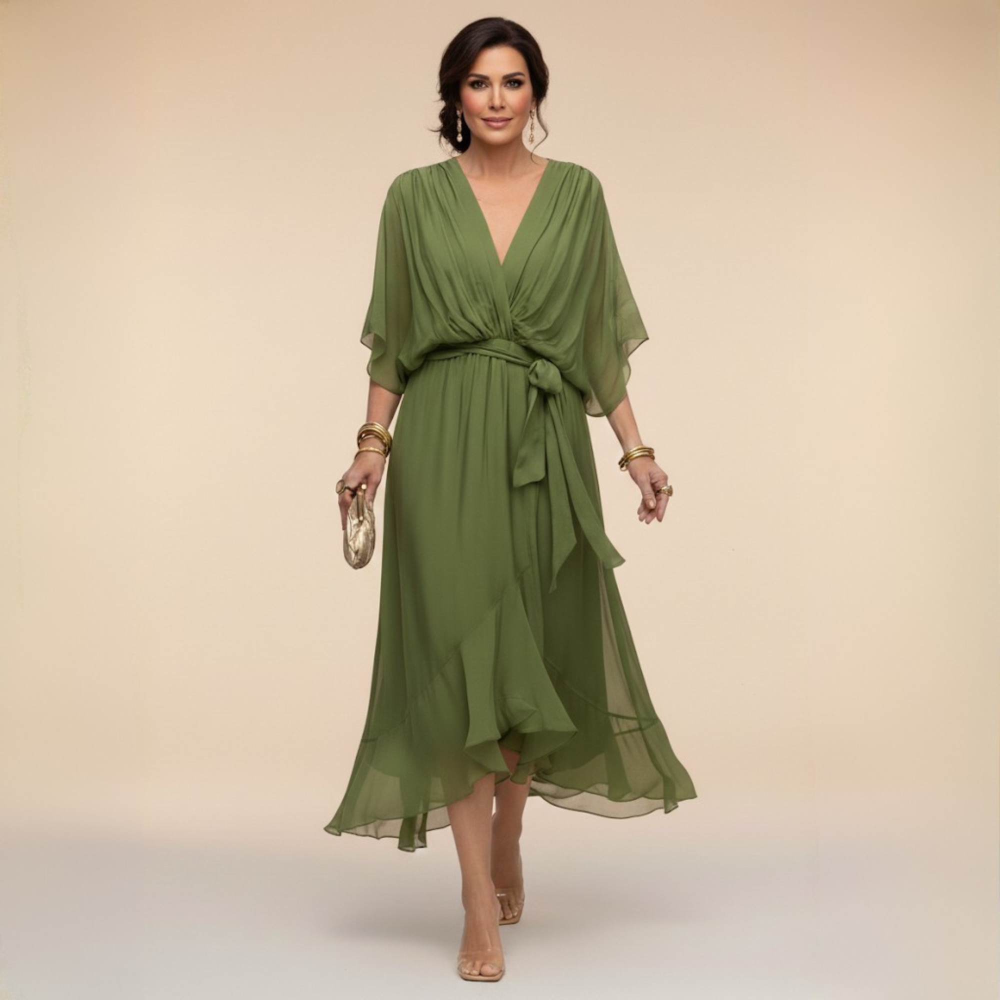 Monica - Vestido em chiffon de Mulher com decote em V