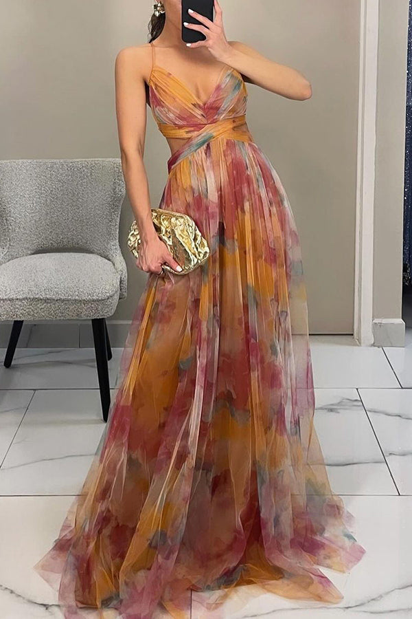 Giselle - Vestido longo de Mulher com estampa floral encantadora