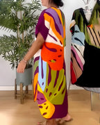Roos™ | Vestido casual com estampa de folhas coloridas