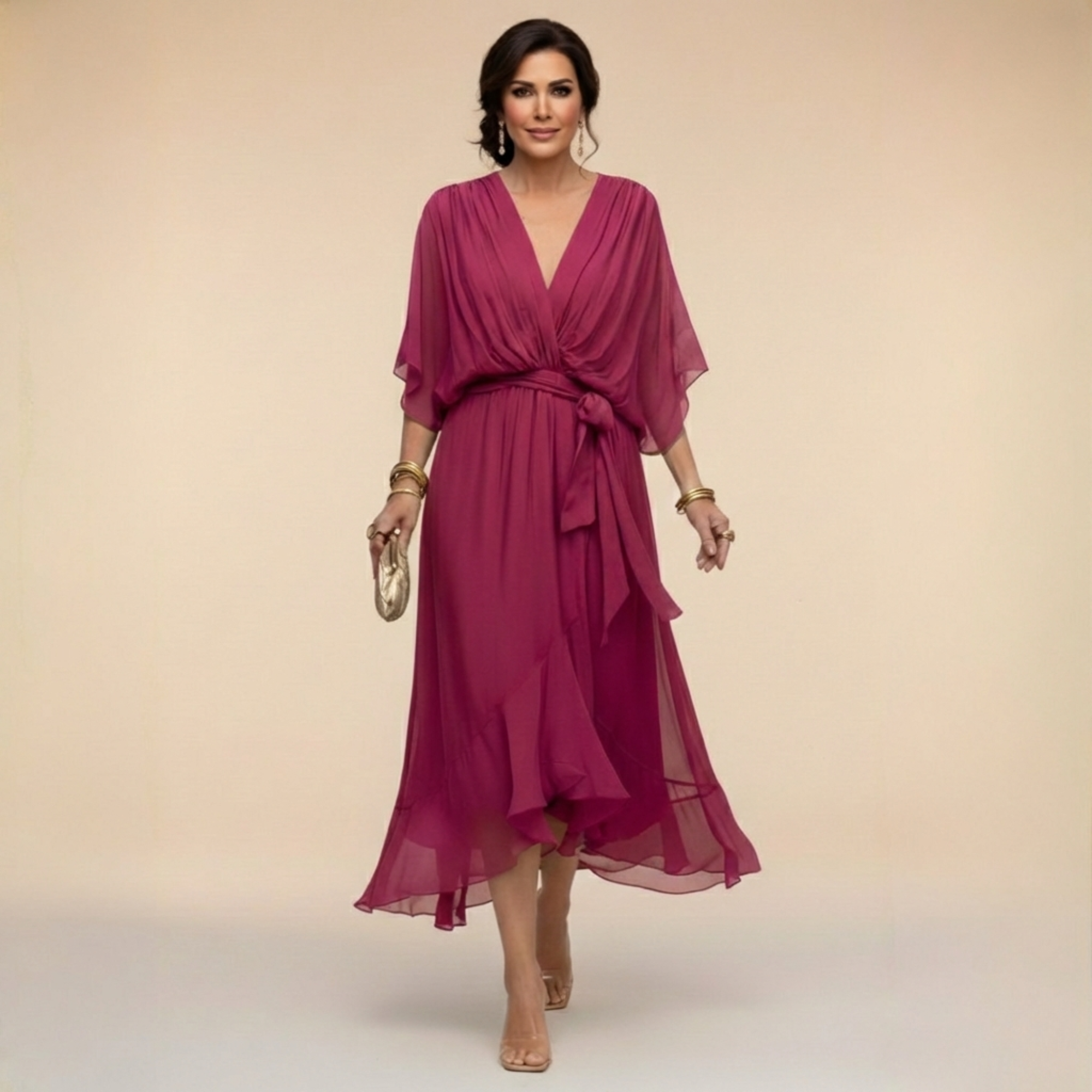 Monica - Vestido em chiffon de Mulher com decote em V