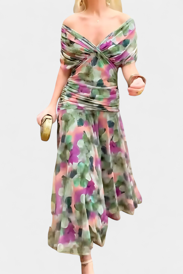 Magda™ | Vestido largo de flores com decote em V