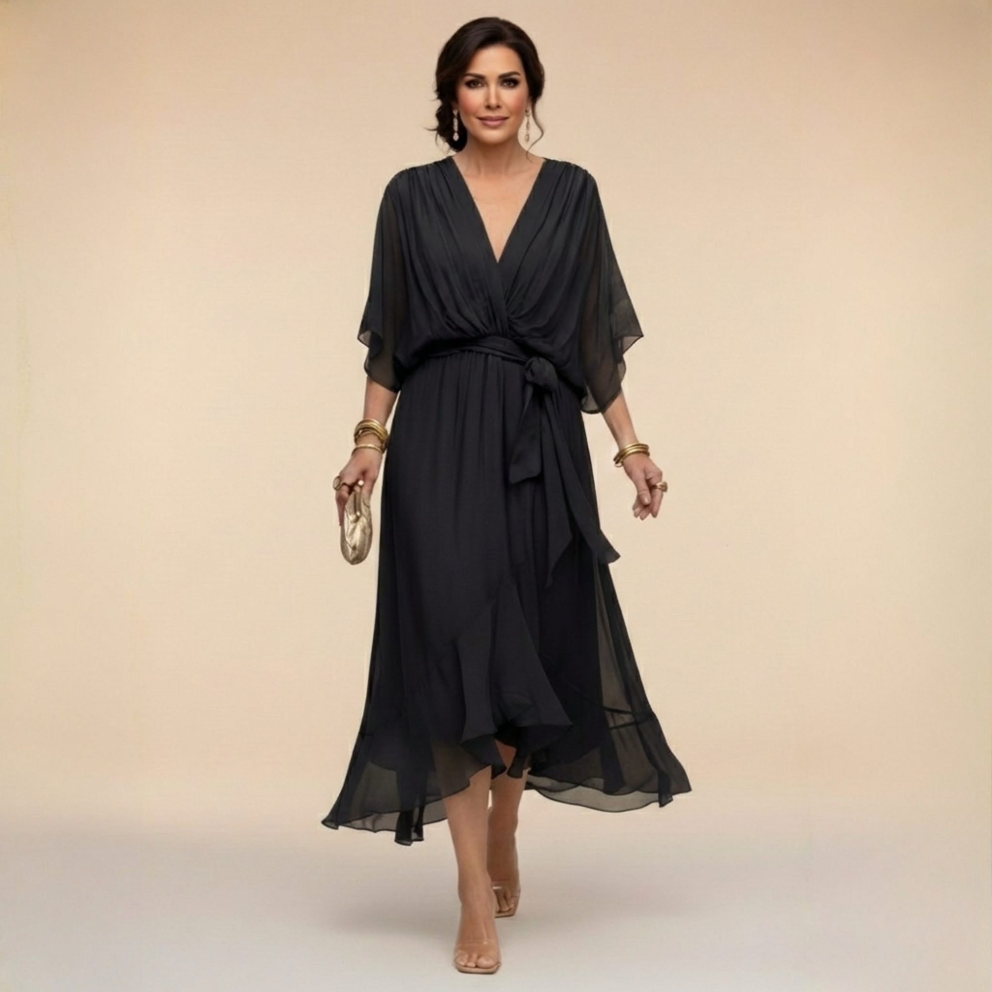 Monica - Vestido em chiffon de Mulher com decote em V