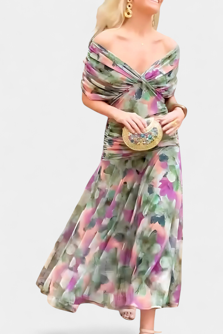 Magda™ | Vestido largo de flores com decote em V