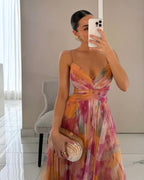 Giselle - Vestido longo de Mulher com estampa floral encantadora