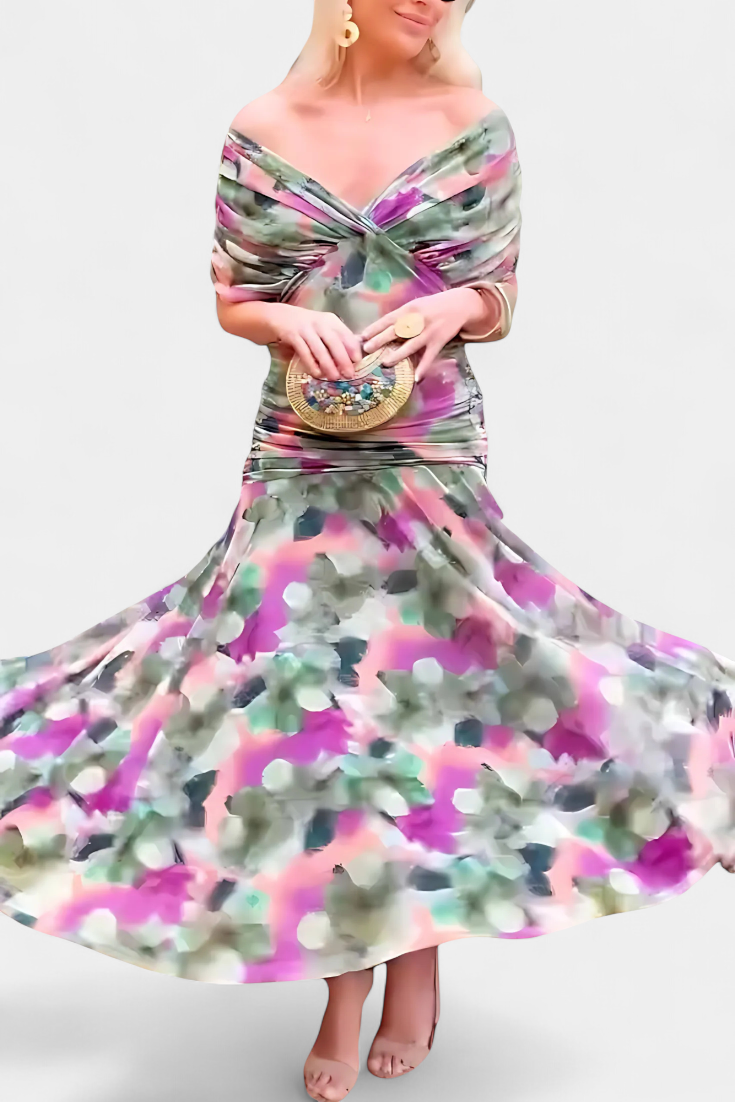 Magda™ | Vestido largo de flores com decote em V