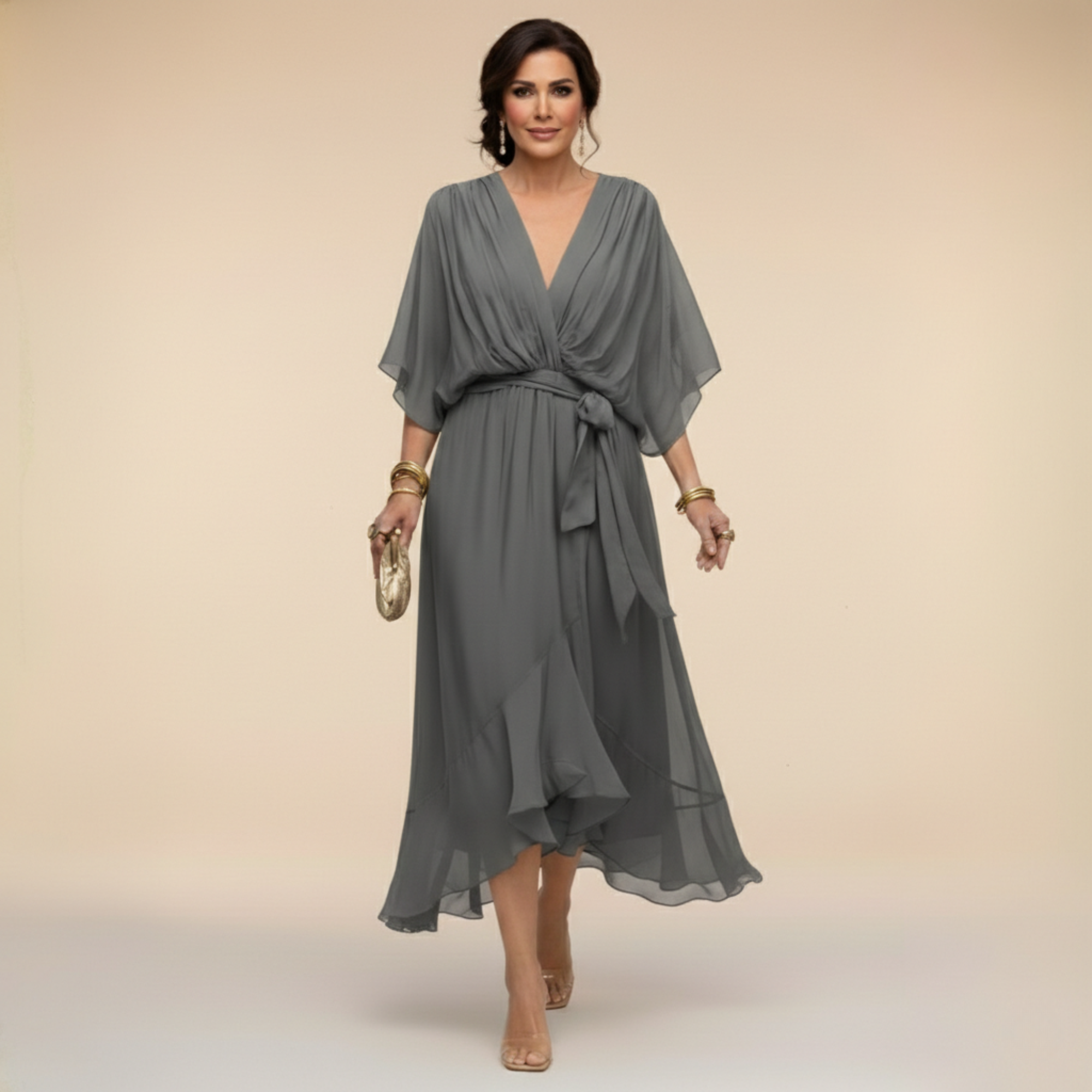 Monica - Vestido em chiffon de Mulher com decote em V