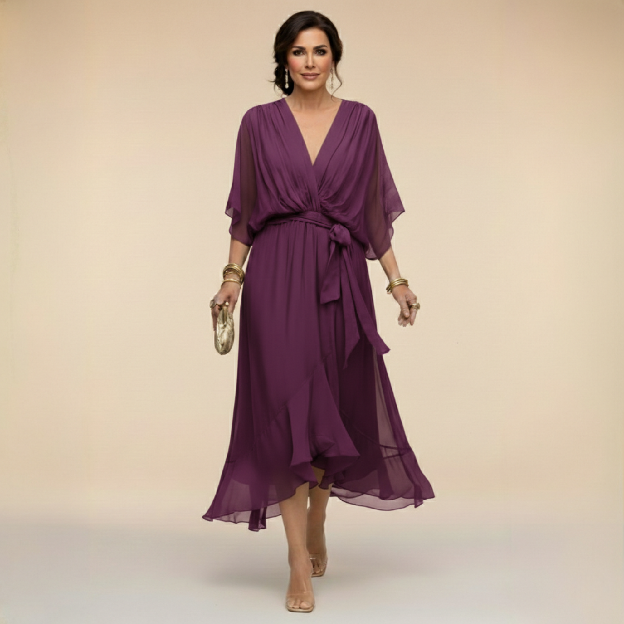 Monica - Vestido em chiffon de Mulher com decote em V