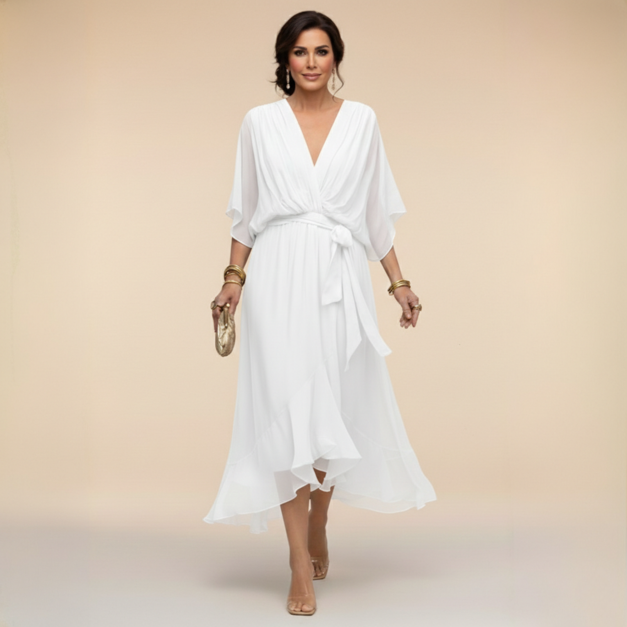 Monica - Vestido em chiffon de Mulher com decote em V