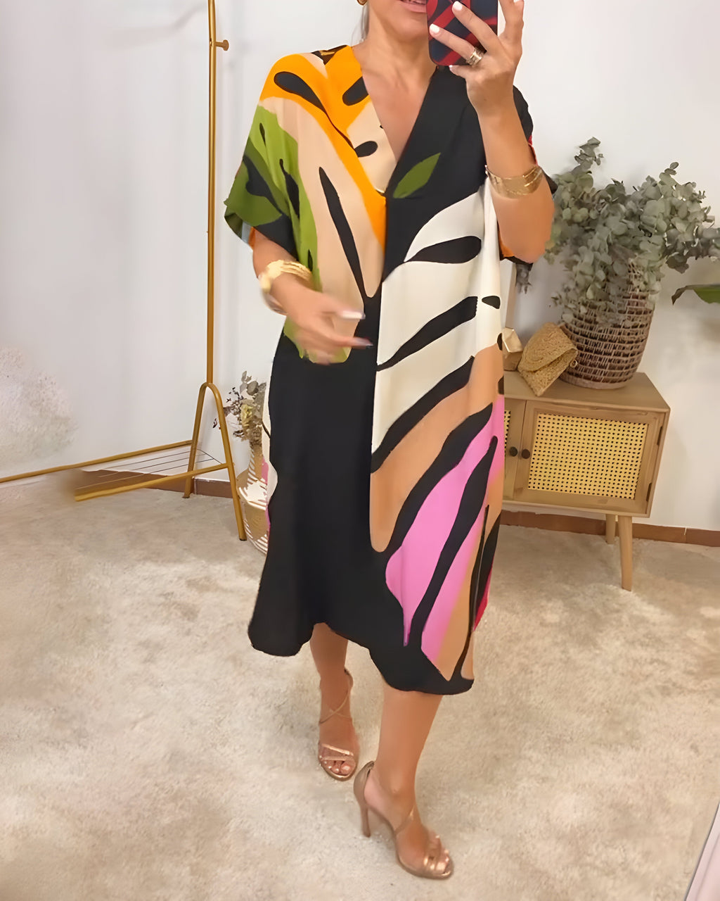 Roos™ | Vestido casual com estampa de folhas coloridas
