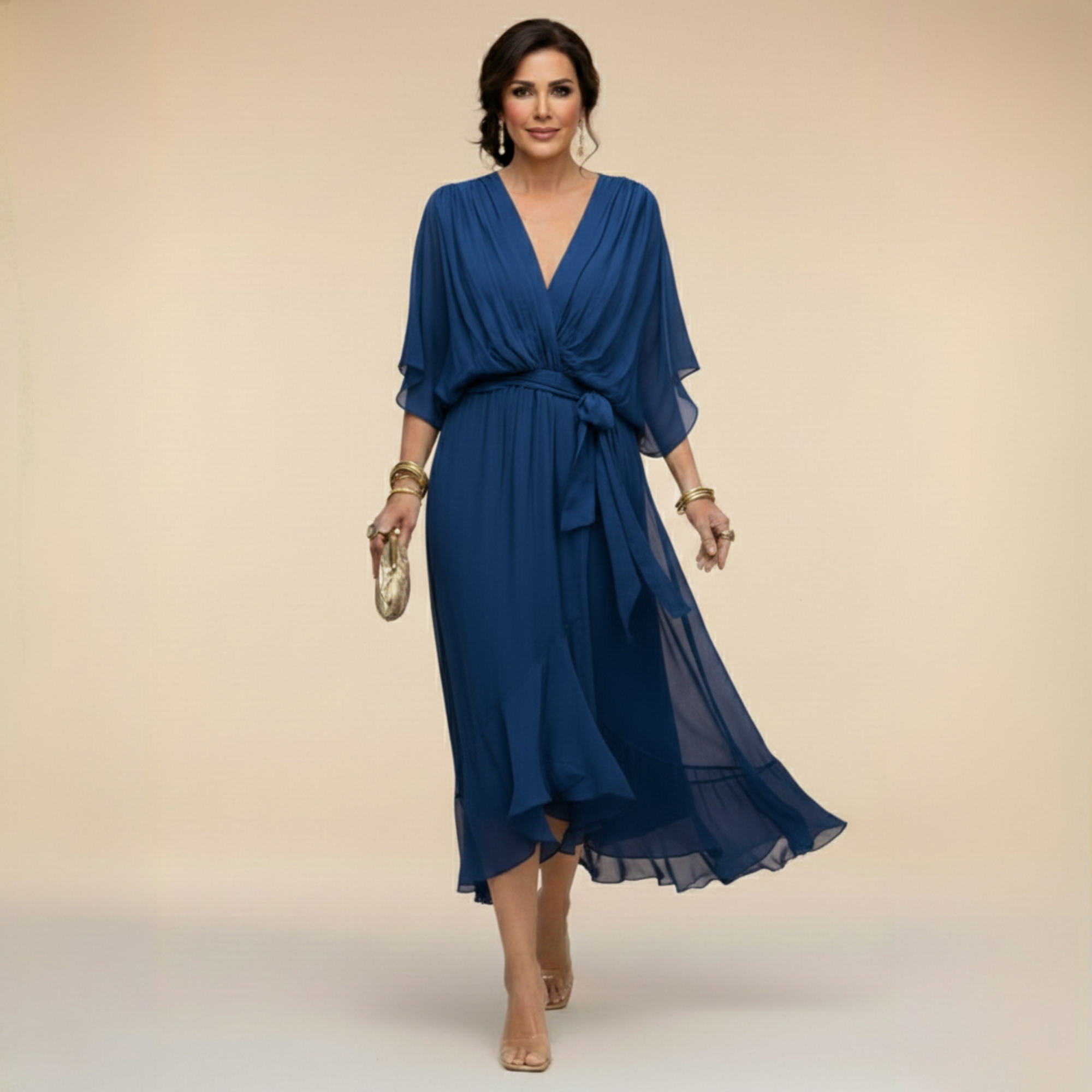 Monica - Vestido em chiffon de Mulher com decote em V