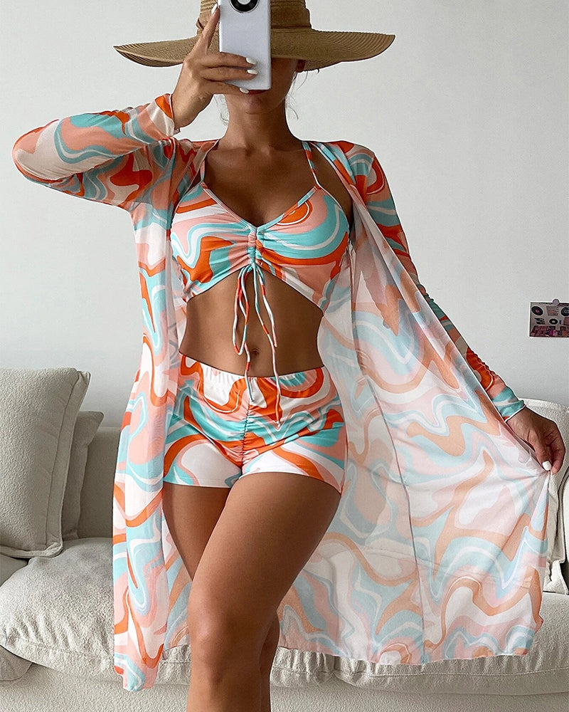 Paula | Conjunto de Bikini de 3 Peças com Estampa