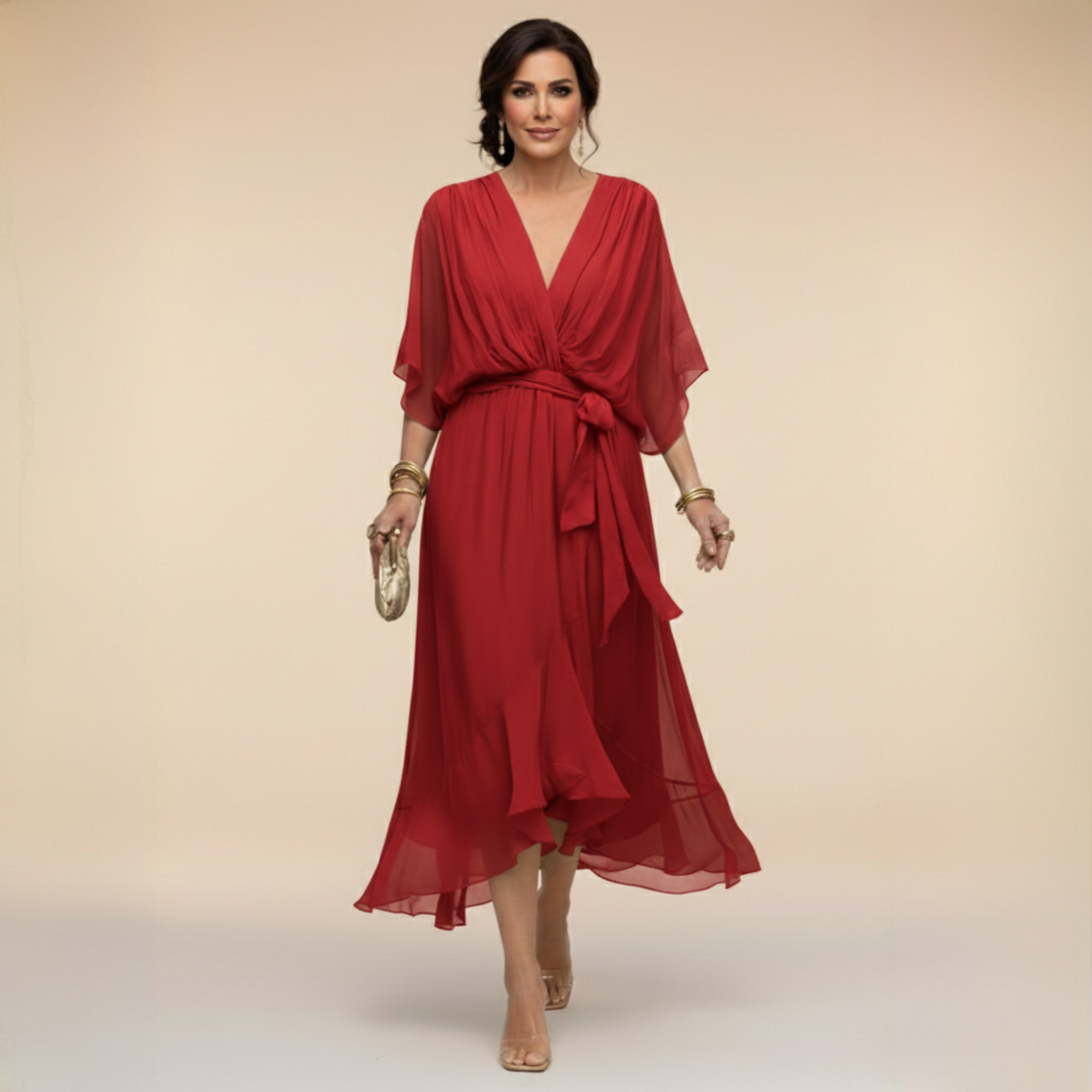 Monica - Vestido em chiffon de Mulher com decote em V