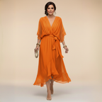 Monica - Vestido em chiffon de Mulher com decote em V