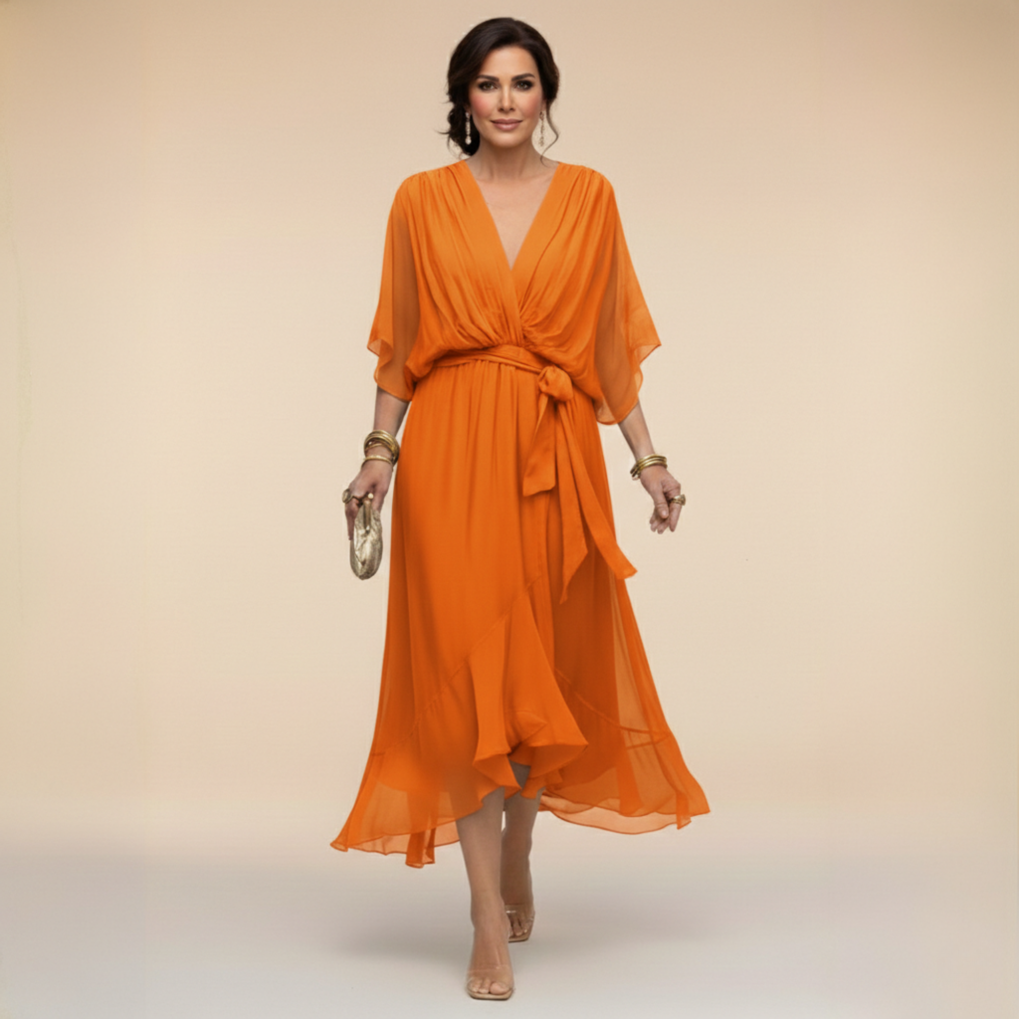 Monica - Vestido em chiffon de Mulher com decote em V