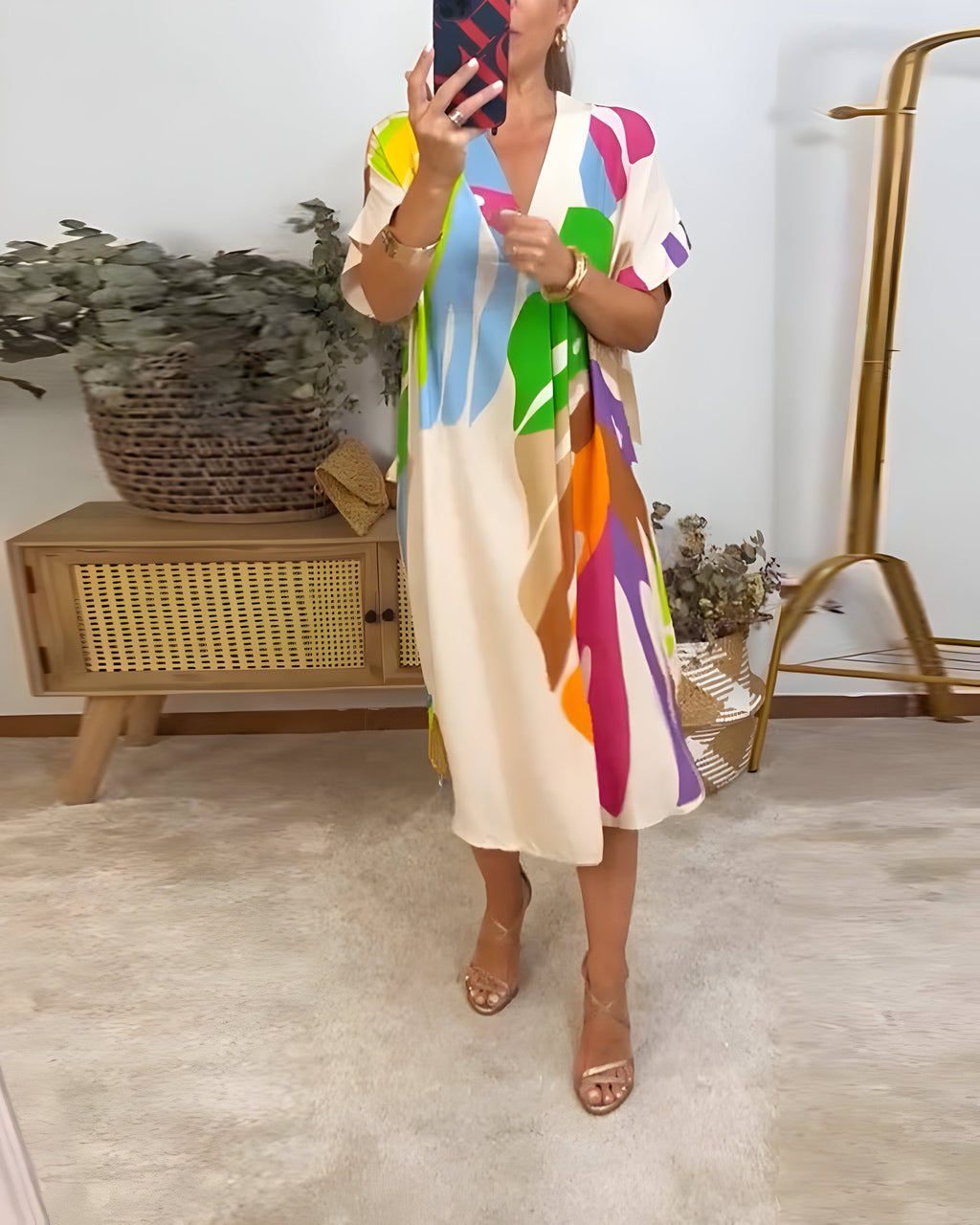 Roos™ | Vestido casual com estampa de folhas coloridas