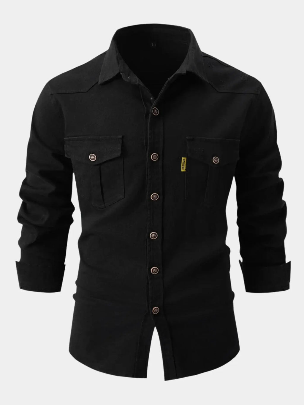 Camisa de Mistura de Denim - Botões