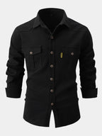 Camisa de Mistura de Denim - Botões