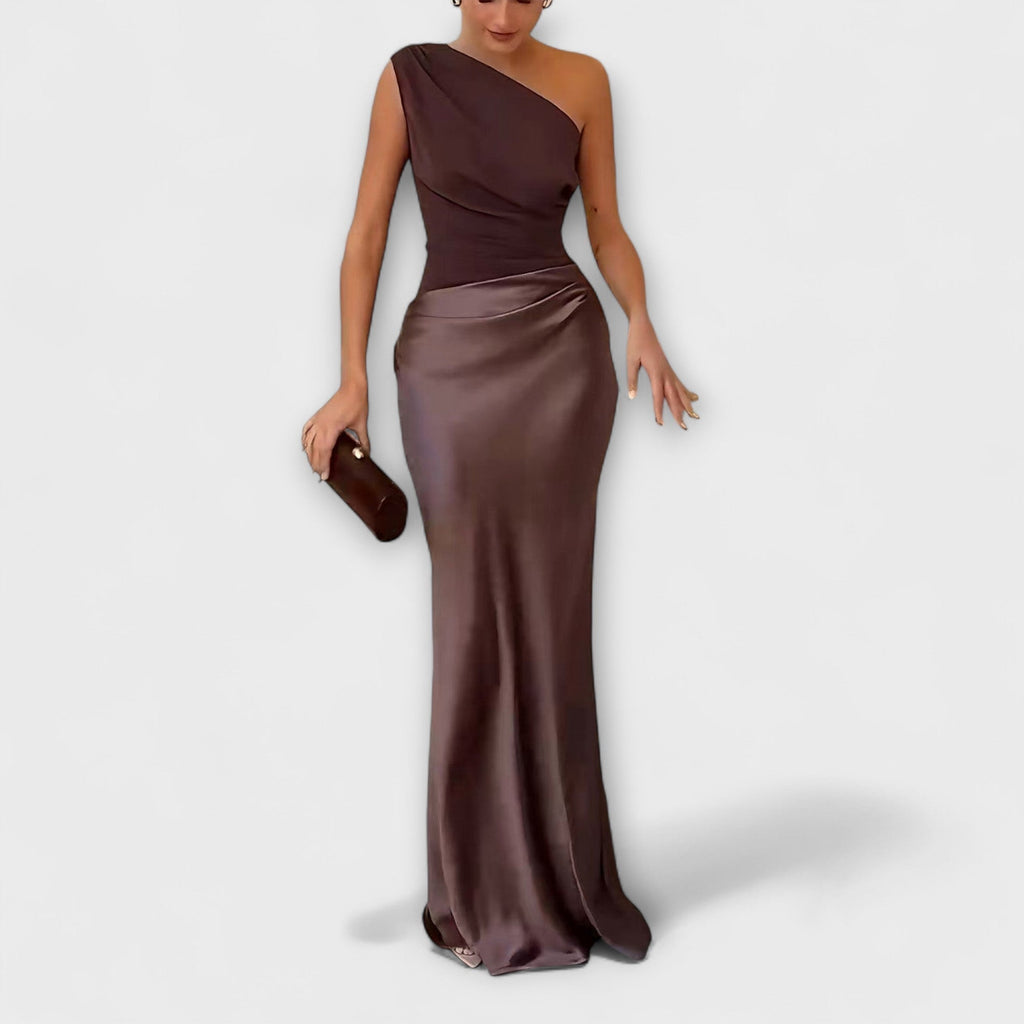 Amarílis - Vestido longo elegante com pregas de um ombro