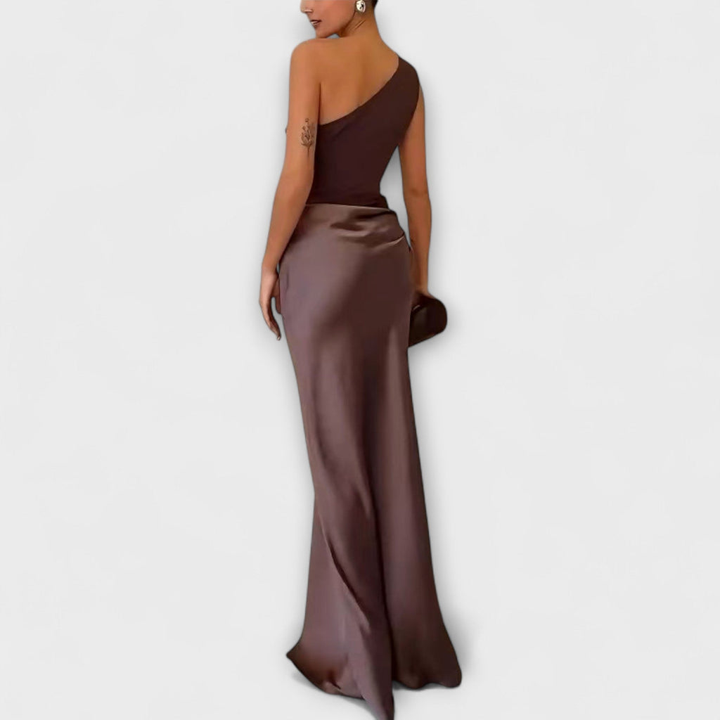 Amarílis - Vestido longo elegante com pregas de um ombro