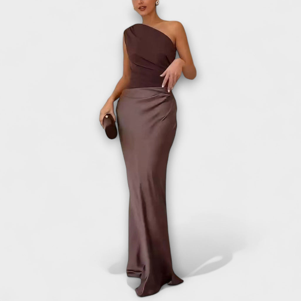 Amarílis - Vestido longo elegante com pregas de um ombro