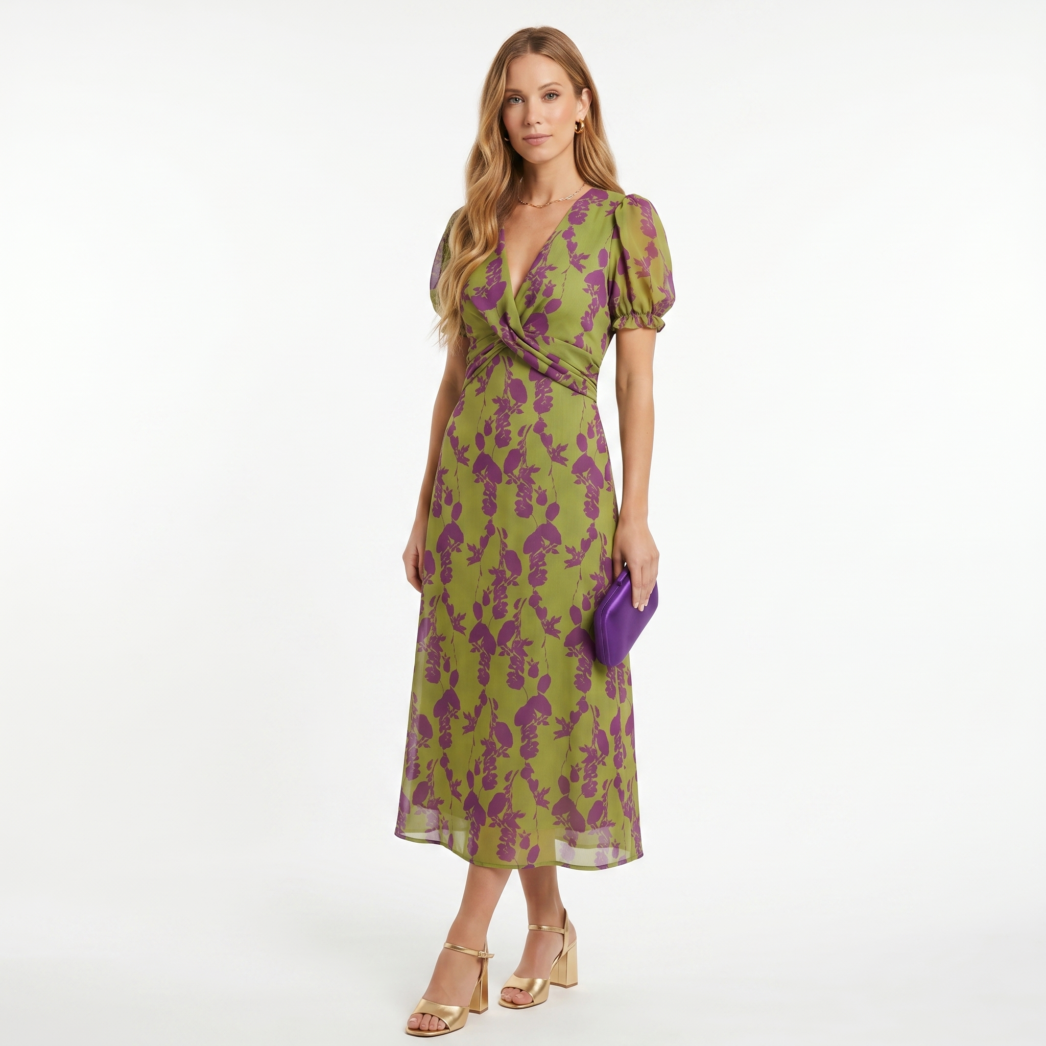 Sofia | Vestido Midi com Estampado Floral e Manga Curta