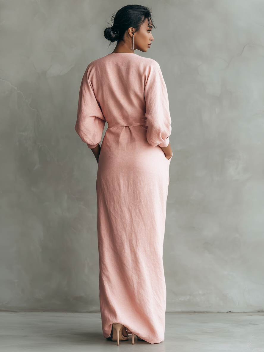 Rosário - Vestido Maxi de Linho com Decote em V