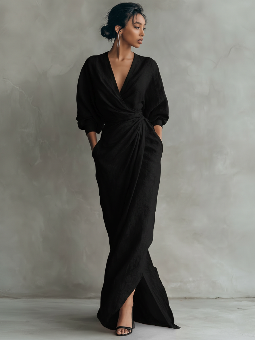 Rosário - Vestido Maxi de Linho com Decote em V
