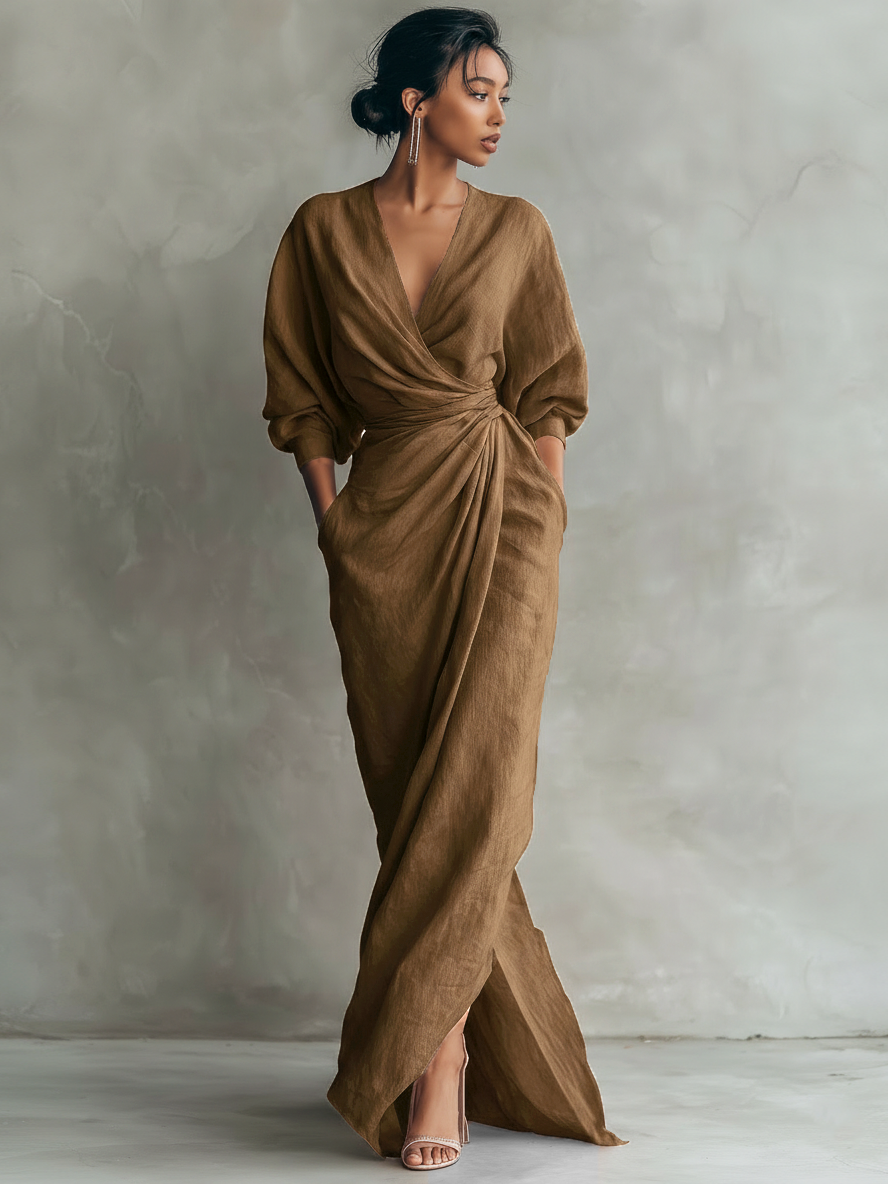 Rosário - Vestido Maxi de Linho com Decote em V