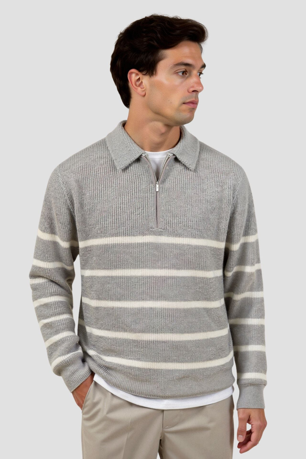 Constantino - Sweater Meio Zíper Listrado