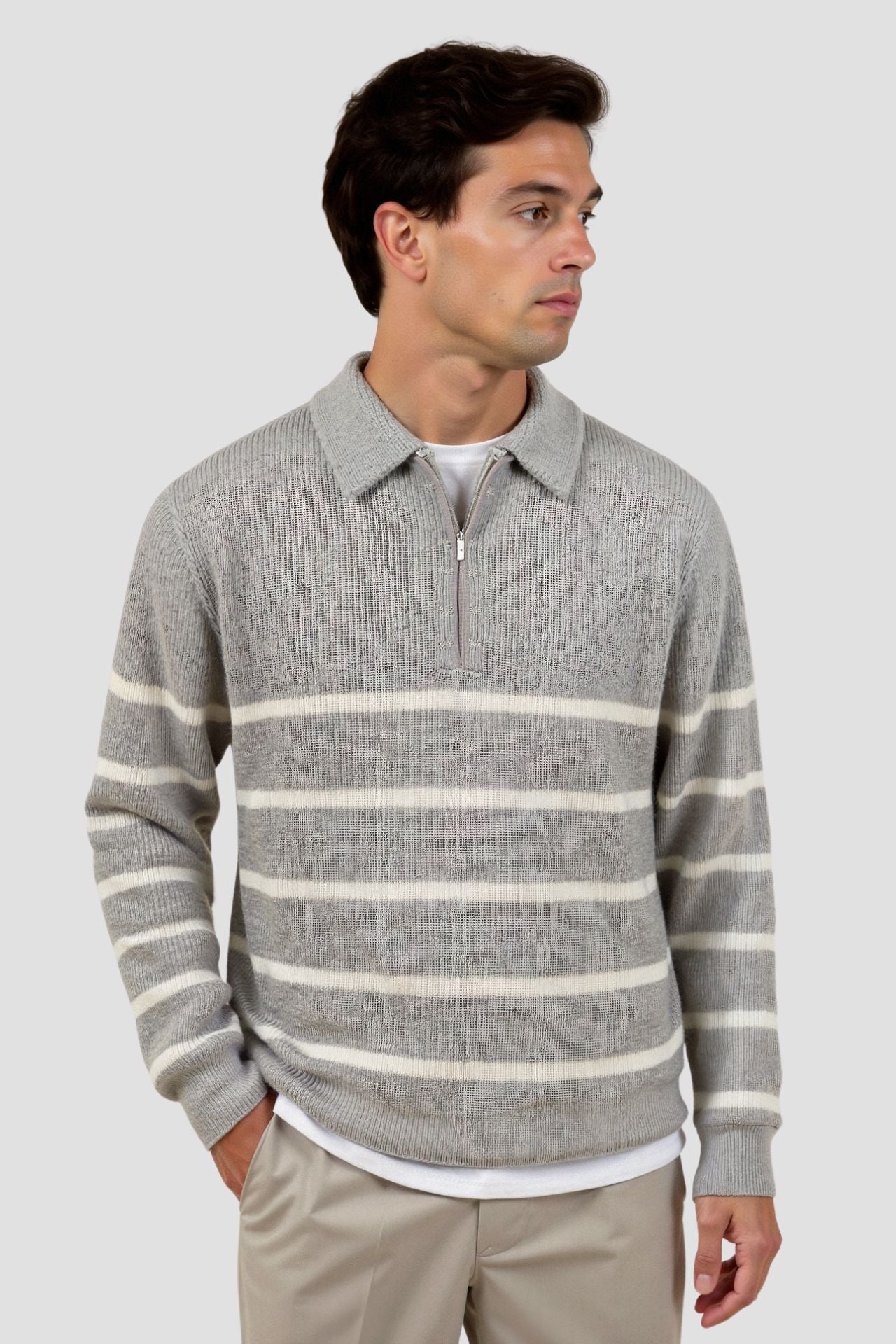 Constantino - Sweater Meio Zíper Listrado