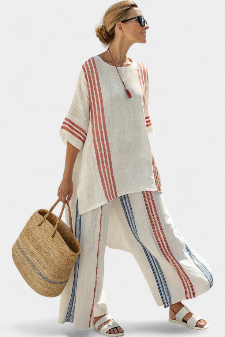 Mirthe | Conjunto arejado de duas peças com listras e caimento oversized