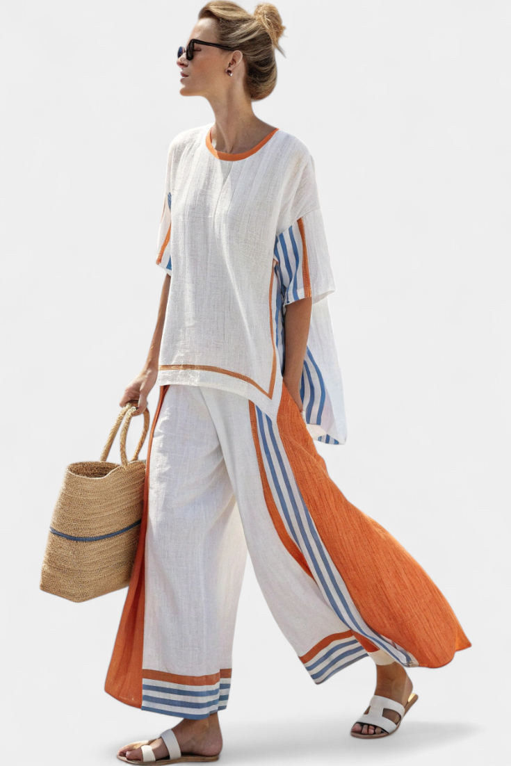Mirthe | Conjunto arejado de duas peças com listras e caimento oversized