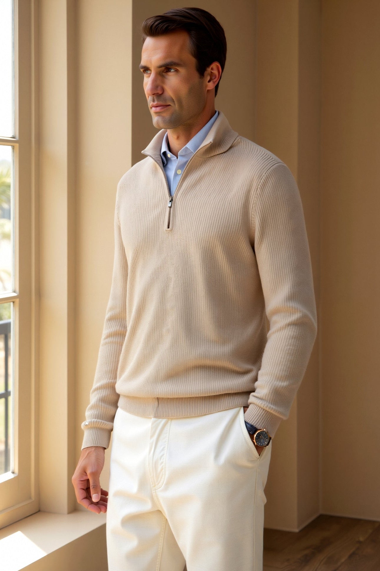 Sweater de Gola Alta com Zíper