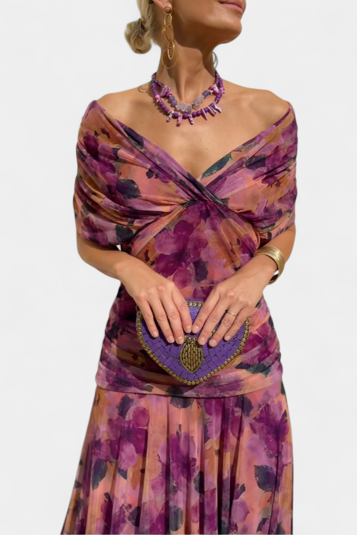 Magda™ | Vestido largo de flores com decote em V
