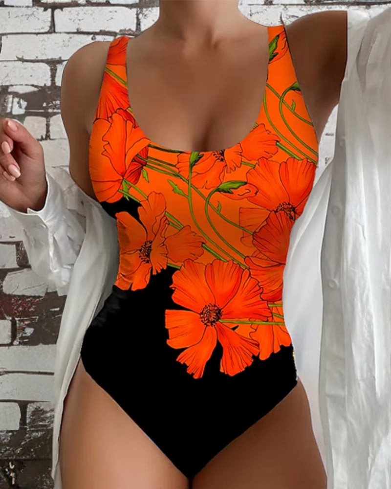 Sara - Elegante fato de banho de uma peça com padrão floral