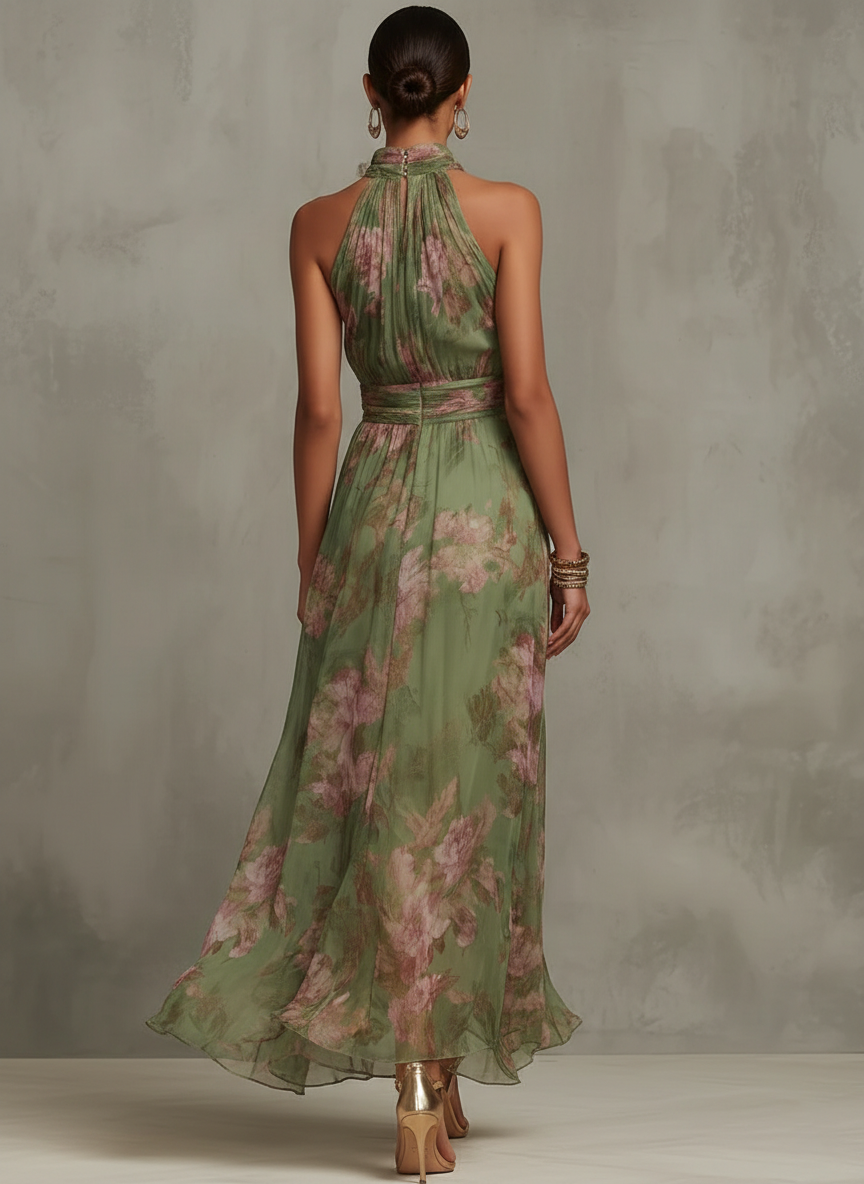 Alejandra | Vestido maxi floral verde para Mulher
