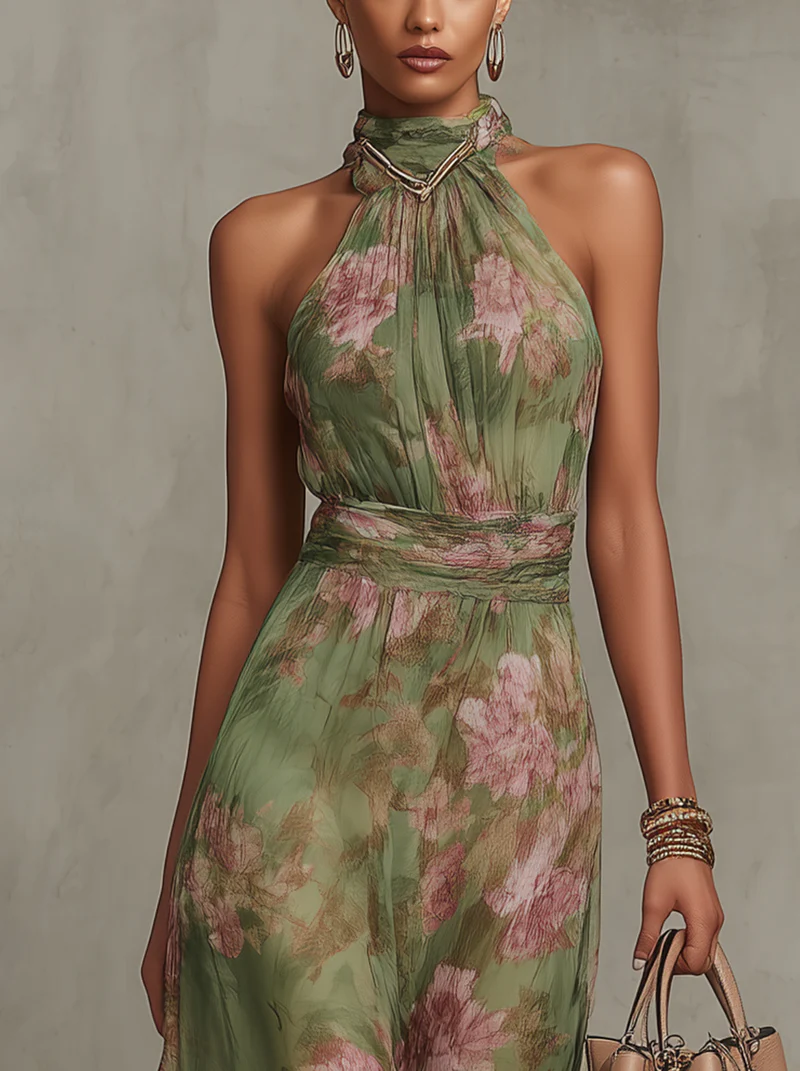 Alejandra | Vestido maxi floral verde para Mulher