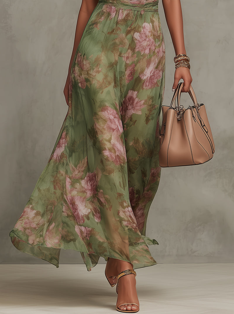 Alejandra | Vestido maxi floral verde para Mulher