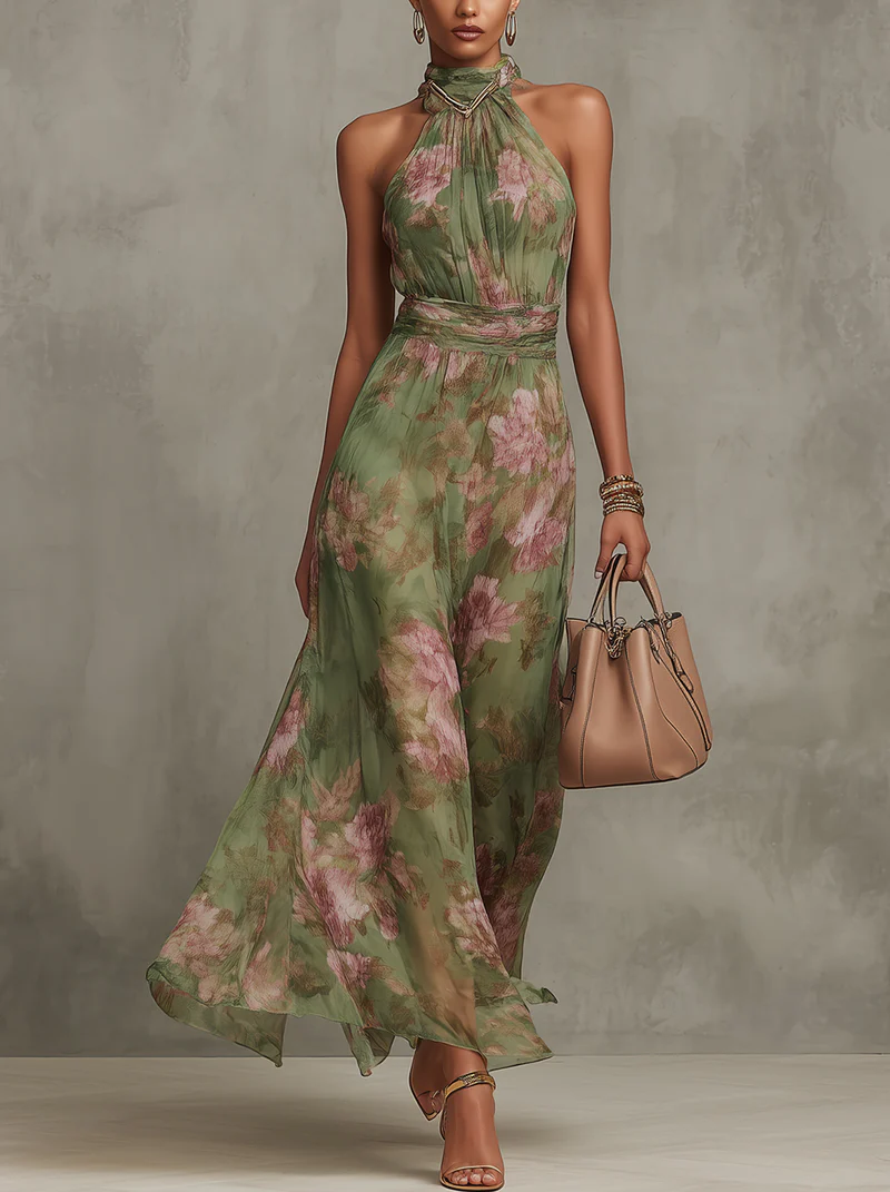 Alejandra | Vestido maxi floral verde para Mulher