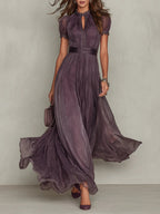 Flavia - Vestido longo violeta com decote em forma de chave para Mulher