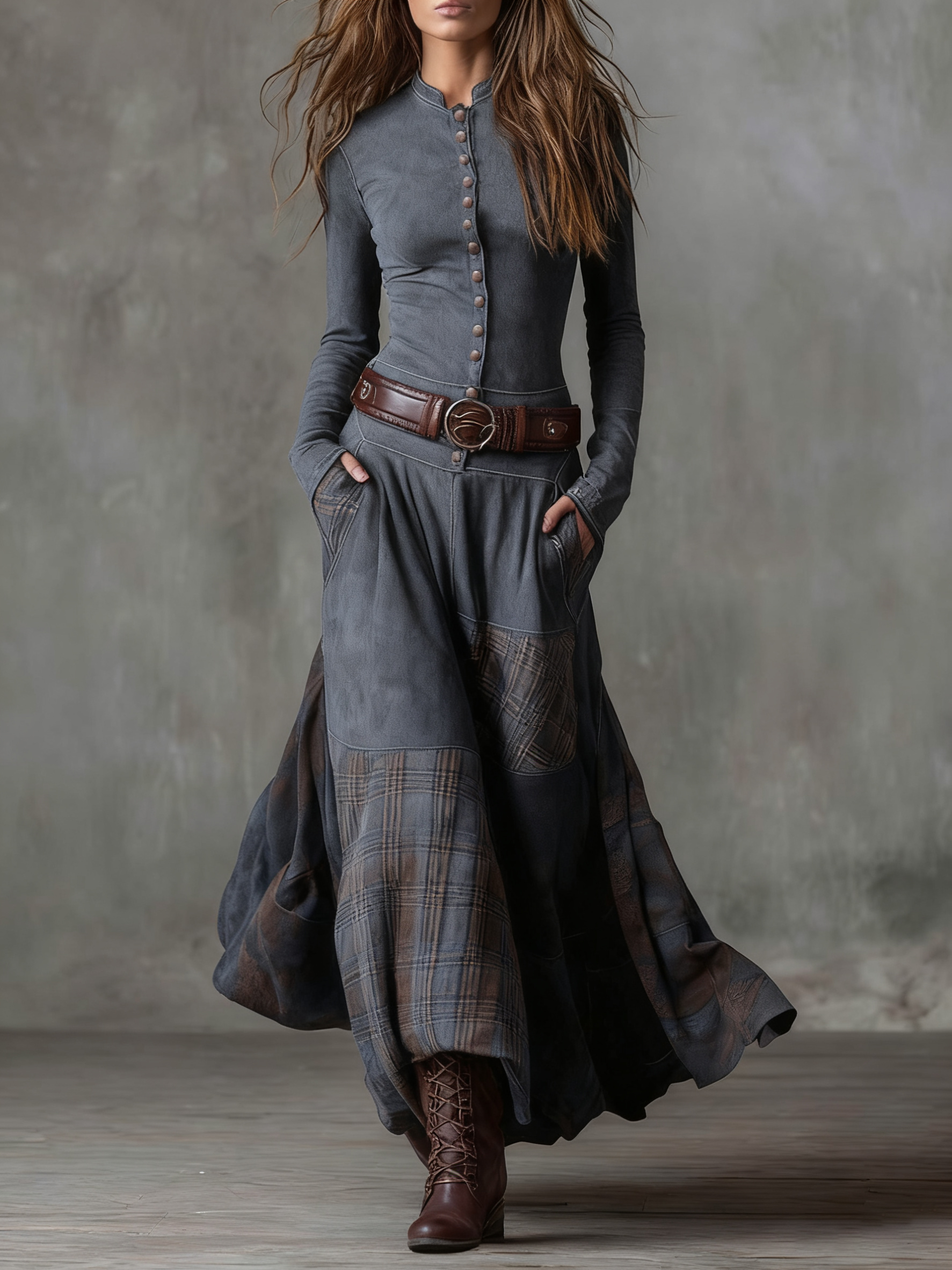 Azucena - Vestido maxi de camurça com cinto