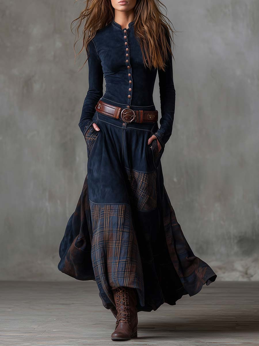 Azucena - Vestido maxi de camurça com cinto