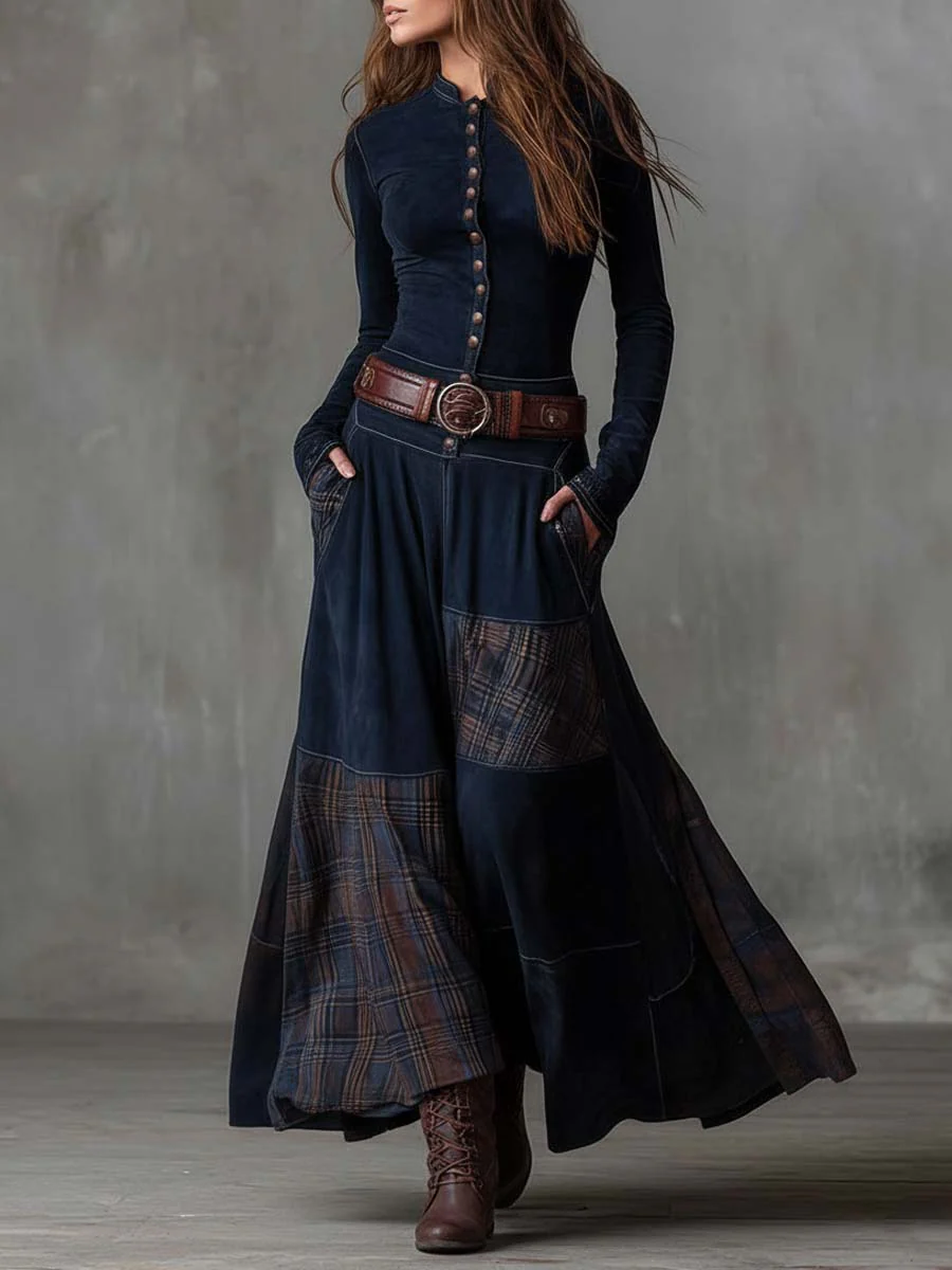 Azucena - Vestido maxi de camurça com cinto