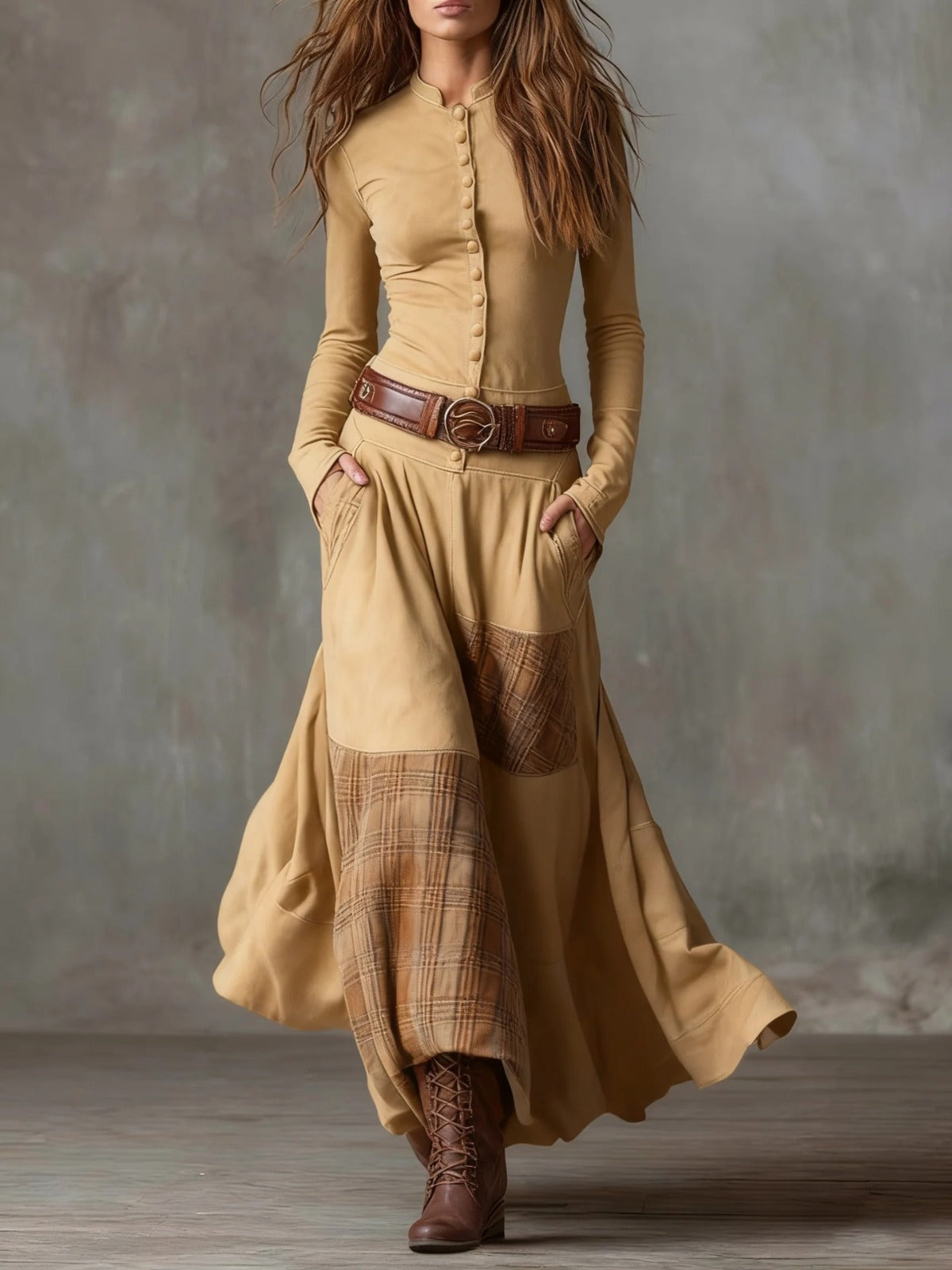 Azucena - Vestido maxi de camurça com cinto
