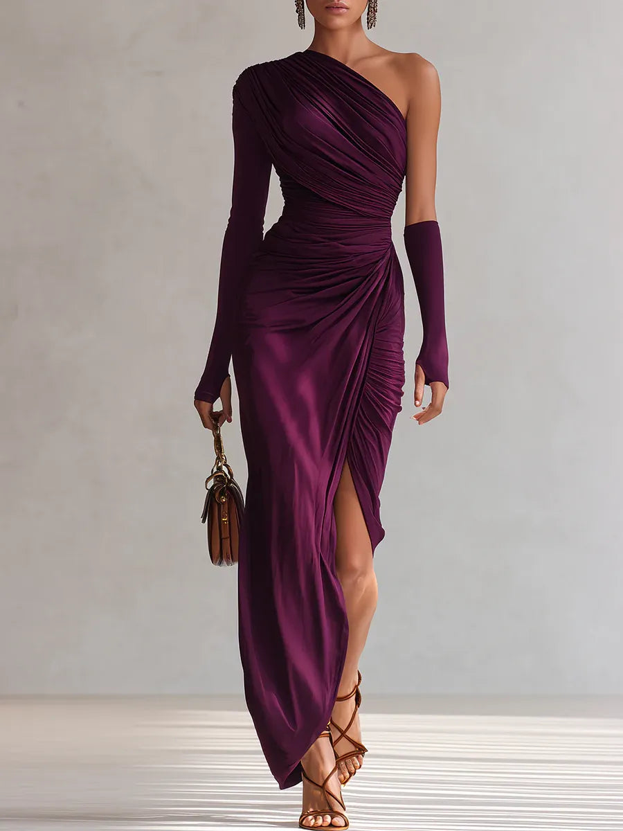 Rosalia™ - Elegante vestido maxi roxo a ombro único