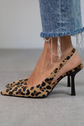 Liorina - Escarpins cáqui com estampado de leopardo e biqueira pontiaguda