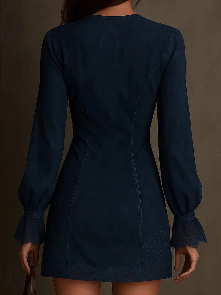 Brisa - Vestido Mini Delfine em Camurça com Renda
