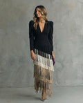 Clara · Vestido elegante de Mulher com mangas de franjas